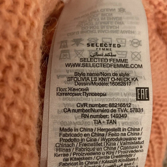 Selected Femme SF Olivia Alpaca Long Sleeve Sweater Ruffle Sleeve 3D Sz XS Peach - Picture 6 of 7